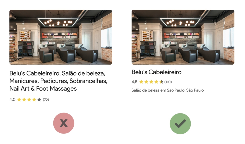 Exemplo de um nome muito extenso no Google Perfil de Empresa
